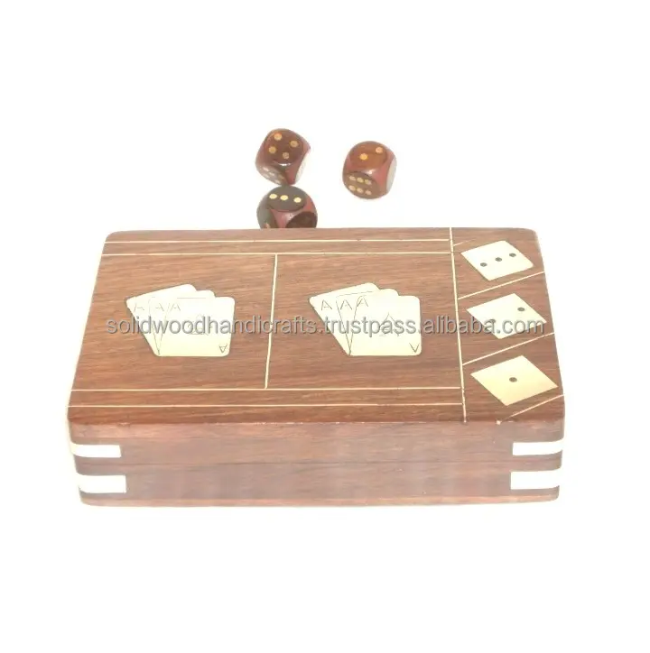 WOODEN PLAYING POKER SET /POKER SET WITH FIVE DICE WITH TWO CARDS/POKER DICE SHAKER