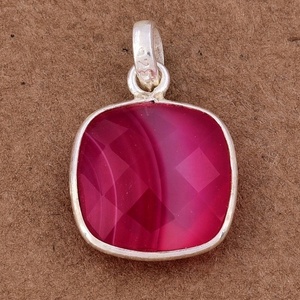Colgante de Plata de Ley 925 con piedras preciosas de ágata de encaje rosa con colgante de moda plateado para fiesta de regalo de boda. - Product Image 3