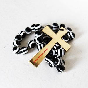 Cuentas de resina blanca y negra, mini Rosario de Cruz de metal para oración - Product Image 2