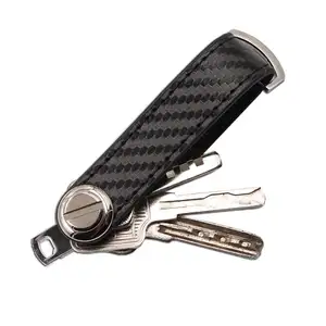 Personalized pocket clever key holder compact Key Holder carbon fiber Leather Keychain up to 10 Keys