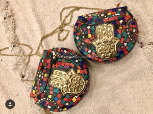 Bolso de mano personalizado de Estilo Vintage para mujer, bolsa de mano de noche con piedras de mosaico multicolor, venta al por mayor - Product Image 3