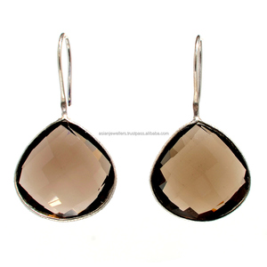 ต่างหู925เงินสเตอร์ลิงพร้อมหินควอทซ์สโมคกี้ชุบทองแวววาวสไตล์อินเทรนด์สำหรับงานแต่งงานงานปาร์ตี้และของขวัญ - Product Image 1