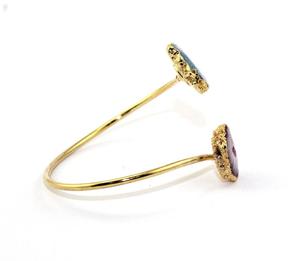 Pulsera de cuarzo solar azul y púrpura natural, brazalete ajustable de buena calidad con doble piedra electrochapada - Product Image 3