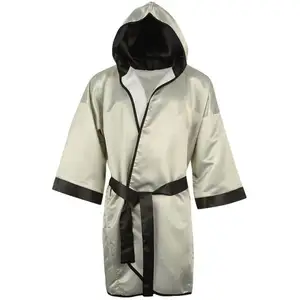 Hot selling silk satin boxing gown with hood custom boxing robe