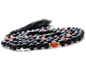 Latest Design Mala Beads Black Onyx 108 Beads Spiritual Mala Necklace Handmade Indian Artist Beaded Necklaces
