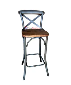 Cross Back Vintage Industrial Metal High Bar Chair Stool