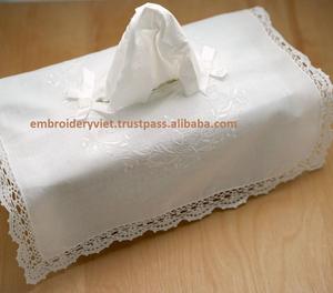 100% coton Dentelle Ourlet Broderie couverture de boîte de tissu - Product Image 2