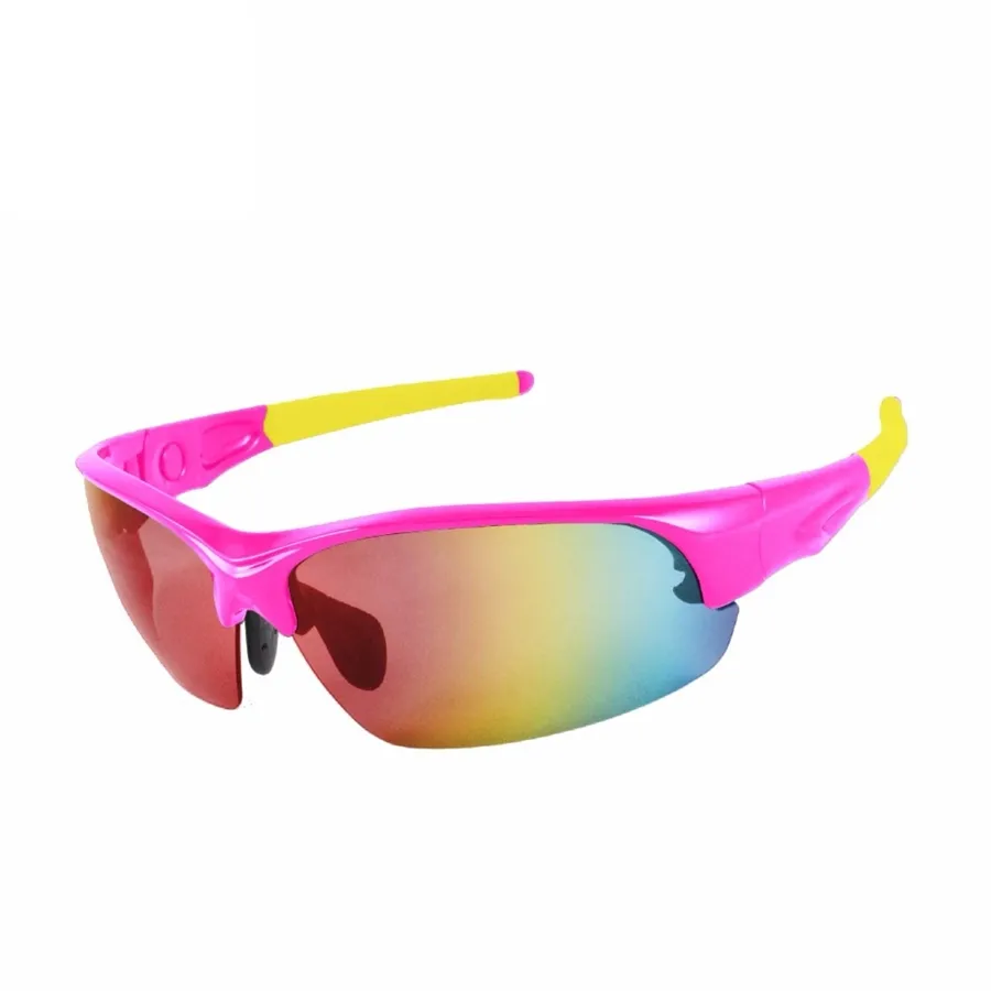 Kacamata Hitam Olahraga untuk Wanita, Bingkai Merah Muda dan Kuning Anti Reflektif UV400