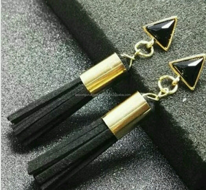 Boucles d'oreilles breloques pour femme, en laiton Antique, couleur noire, avec pierre de styliste, nouvelle collection 2017 - Product Image 1