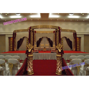 มณฑปทองคำงานแต่งงานอินเดีย มณฑปงานแต่งงานฮินดู มณฑปพระพิฆเนศ เสาแกะสลักสีทองสำหรับงานแต่งงาน นิวยอร์ก - Product Image 1