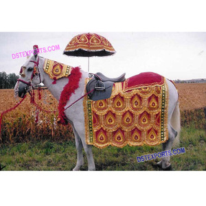 Costume de cheval décoratif indien gama, Costume de cheval doré au Design en forme de feuilles, vêtement cheval de mariage indien - Product Image 1
