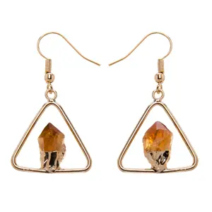 Amazing Citrine Metal Triangle Fixed Point Eco Rocks Brazil Amethyst Cave Earrings Rings Beautiful