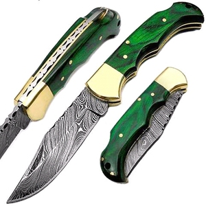 Navaja de Bolsillo Plegable de Caza Damasco (ZR # 54) con mango de madera de color - Hecho en Pakistán - Product Image 3