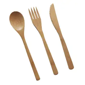 Seyahat taşınabilir çevre dostu yeniden biyobozunur ahşap yemek Forks kaşık bıçaklar bambu çatal bıçak kaşık seti
