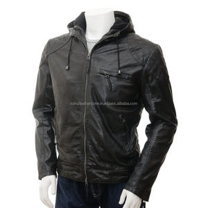 เสื้อแจ็คเก็ตหนังแกะคลาสสิคแบบมีฮู้ด OEM สำหรับผู้ชาย ป้องกันลมได้ดี - Product Image 1