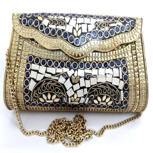 กระเป๋าฟิโรจาโมเสคทำงานแฟชั่นพร้อมสายโซ่ปิดและดอกไม้ประดับด้วยเลื่อม BG-WA0039ทำงานกระเป๋าคลัทช์โลหะ - Product Image 1