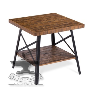 Mesa auxiliar portátil industrial de madera y metal - Product Image 3