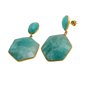 Vente en gros de boucles d'oreilles pendantes en argent sterling 925 pour femmes belle pierre précieuse d'amazonite naturelle conception merveilleuse fête de mariage en or - Product Image 1