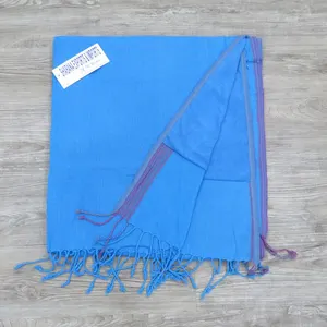 Kunden spezifisches Baumwoll-Kikoy-Frottier handtuch mit Fransen für Bad Yoga Handgemachtes schnell trocknendes blaues Strand tuch