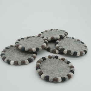 FCR-001 Round Coasters With <b>Felt</b> Sheet and Balls 100% Eco-friendly New Zealand Wool Hand Felted by Nepalese Women Artisans-Nepal - Product Image 2
