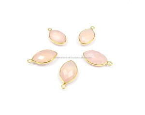 Connecteur de lunette en laiton plaqué or à facettes calcédoine rose pierre précieuse fait à la main simple caution forme de marquise bijoux résultats en métal - Product Image 6