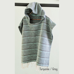 Lightweight Blue Gray Pestemal <b>Poncho</b> for Kids <b>Hooded</b> Beach Towel Collection Made in Turkey for Children of All Ages - Product Image 2