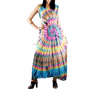 Vestido largo estampado colorido sin mangas bohemio para mujer - Product Image 1