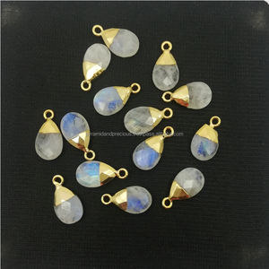 Rainbow Moonstone Pear Drop Pendant Unisex Gold Electroplated Cap Charms Alloy and Copper for Children's Party <b>Jewelry</b> - Product Image 1