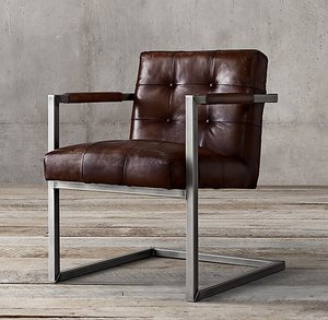 Chaise à dossier robuste industriel en cuir - Product Image 3