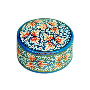 Custom made Indian Kashmiri Paper Mache box of round shape and customized painting