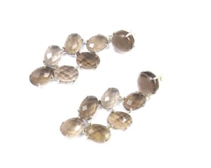 Pierre précieuse de quartz fumé avec argent plaqué à la main pierre taillée à facettes forme ovale cadeau de fantaisie pour sa boucle d'oreille - Product Image 2