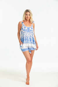 Tirantes finos Flores Blusa bordada Tops Estilo europeo Elegante Paisley Contraste Borlas Corbata Playa Boho Señora Top - Product Image 2