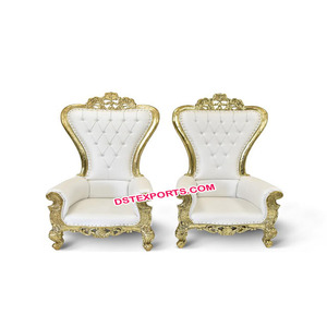 Haut Dos Chaises de Trône D'or, Royal Haut Dossier Chaises Blanc Indien De Meubles De Mariage - Product Image 1
