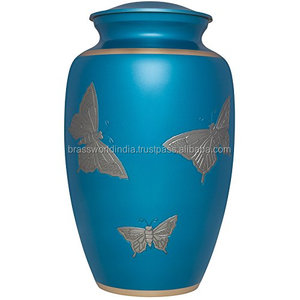 Urna de cremación de latón de alta calidad de estilo americano de mariposa azul Brassworld, urna de Metal Premium DE LA India para cenizas, suministros funerarios - Product Image 2