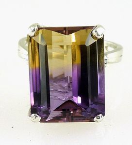 Bague amétrine taille émeraude naturelle de qualité supérieure. 925 Sterling - Product Image 3