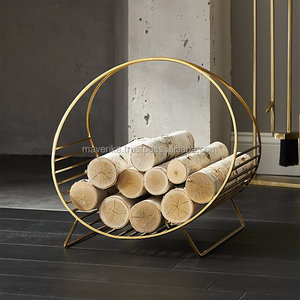 Soporte de troncos de oro de Metal de hierro forjado, estante de aro de troncos de leña, soporte de almacenamiento de madera redondo para decoración del hogar y el jardín - Product Image 2