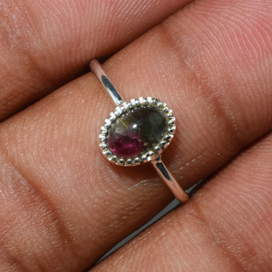 Lovely <b>Green</b>_Pink Shape Oval Bezel 925 Sterling Silver Ring 925 Indian Silver Jewels Exclusive Designs Silver <b>Jewelry</b> - Product Image 4