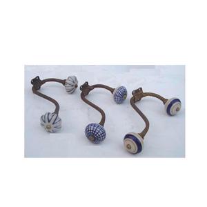 Ganchos de Metal de Latón con Perilla de Cerámica Pintados a Mano para Decoración del Hogar, Latón Antiguo - Product Image 5