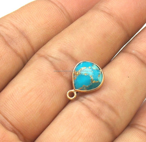 Hecho a mano en forma de corazón joyería de moda bisel conector cobre turquesa piedra preciosa chapado en oro rosa hermosos hallazgos - Product Image 4