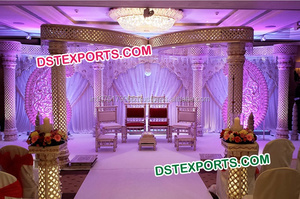 Mandap de boda de mariposa tallada de fibra blanca, elegante, conjunto de mandril de boda indio, fabricante - Product Image 5