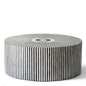 NOIR INCRUSTÉ D'OS TABLE BASSE RONDE - Product Image 1