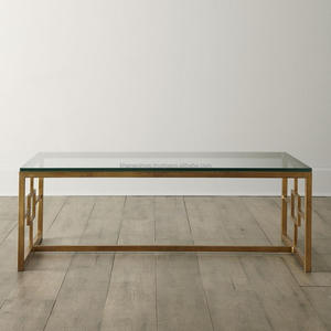 Table de cocktail rectangulaire moderne faite à la main cadre en métal et fer durable dessus en verre design traditionnel pour les meubles de salon à la maison - Product Image 6