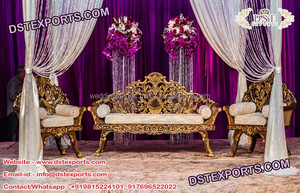 Conjunto de sofás tallados de madera para escenario, conjunto de sofás tallados de Metal de diseño de boda real - Product Image 2