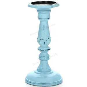 Bougeoir en bois antique bleu de luxe bougeoir en bois de manguier massif parfait pour toute occasion d'approvisionnement de fabricant indien - Product Image 1