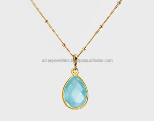 Collier pendentif en argent sterling 925 avec topaze bleue et pierre précieuse plaquée or - Product Image 1