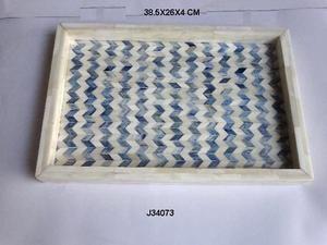 Bandeja con Incrustaciones de Hueso en Diseño Chevron, Color Azul, Tamaño Personalizable, Bandeja Marroquí con Incrustaciones Hecha a Mano, Bandeja Decorativa para el Hogar - Product Image 2