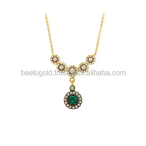 14K Vàng Rắn Ottoman Thời Trang Drrop Emerald Charm Necklace