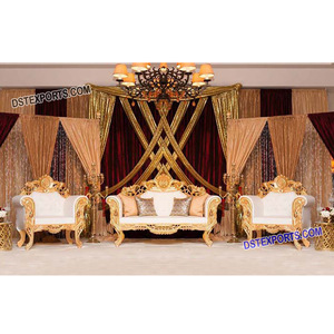 เอเชียแต่งงานทองทองเหลืองรักที่นั่ง Maharaja ชุดเฟอร์นิเจอร์โซฟาตกแต่งเวที Mehandi - Product Image 1
