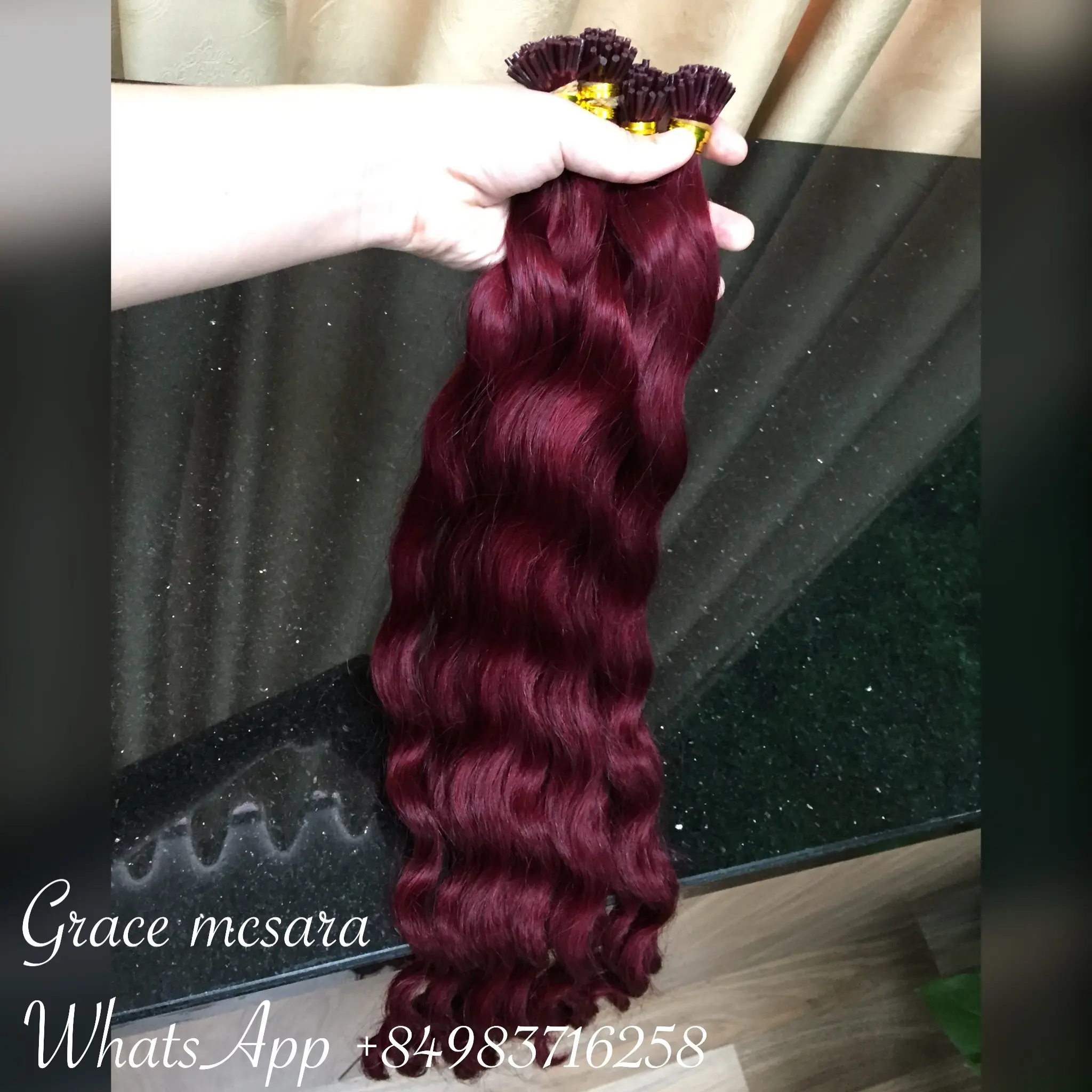 Wholesale Top Quality Vietnamese Raw Hair I Tip Hair Extensions Body Wavy Texture Red Color