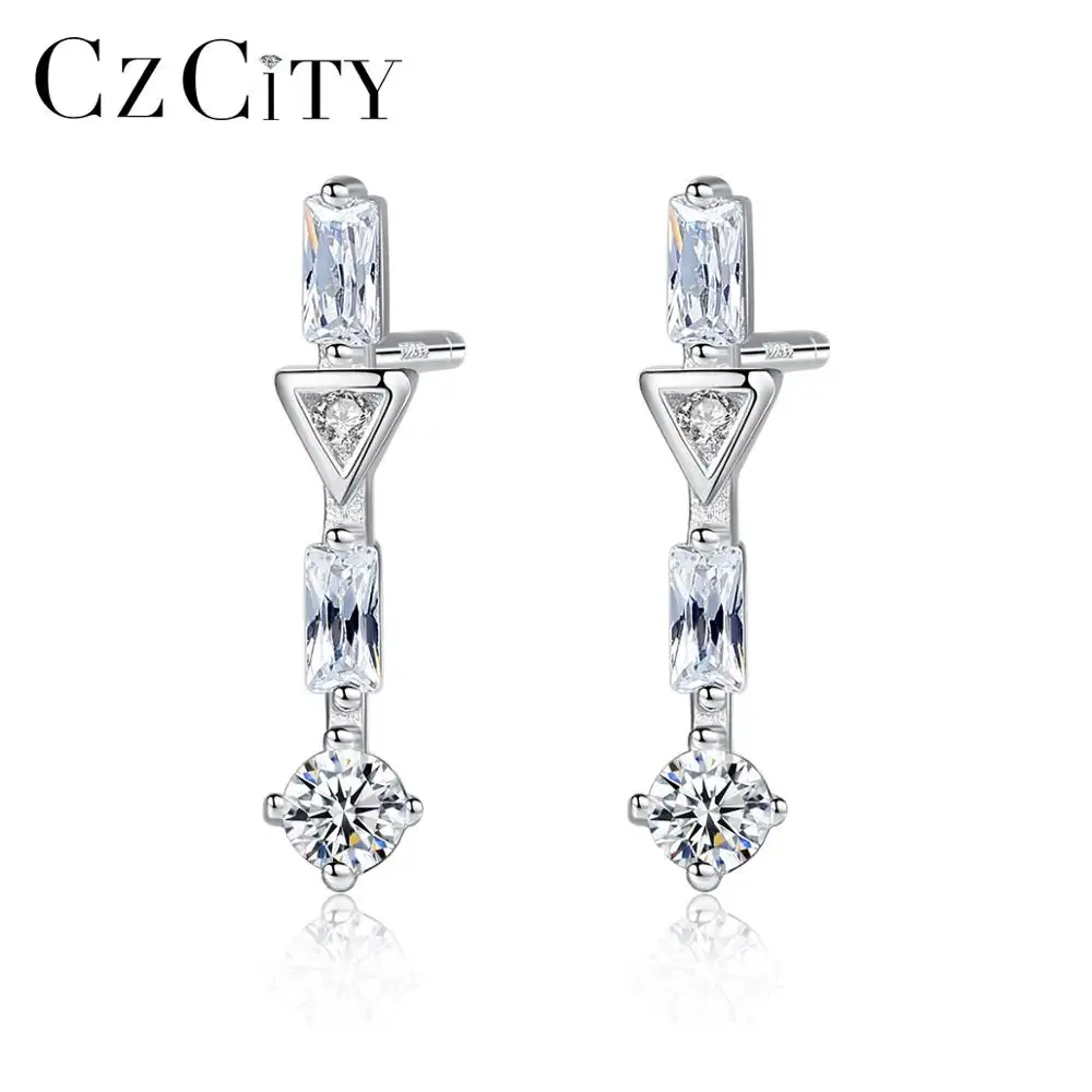 CZCITY Fashion Pendent Stud Earrings CZ Diamond Multishape Women Silver 925 Earring for Girl Jewelry